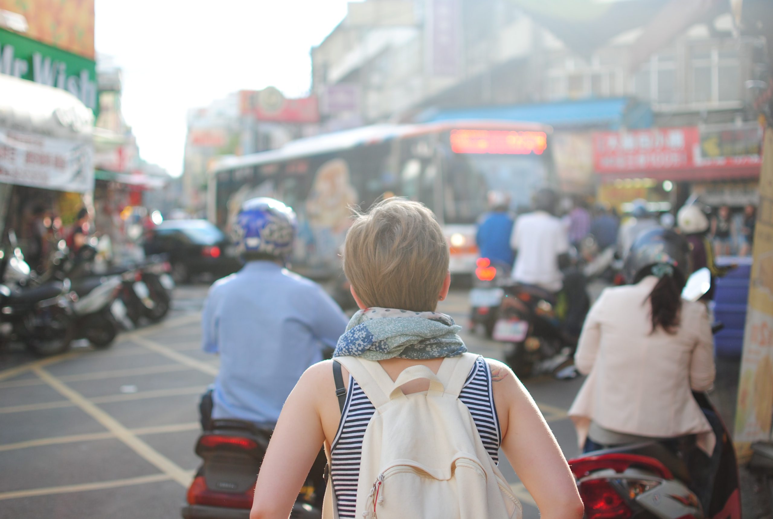 girl, back, travel, street, asia