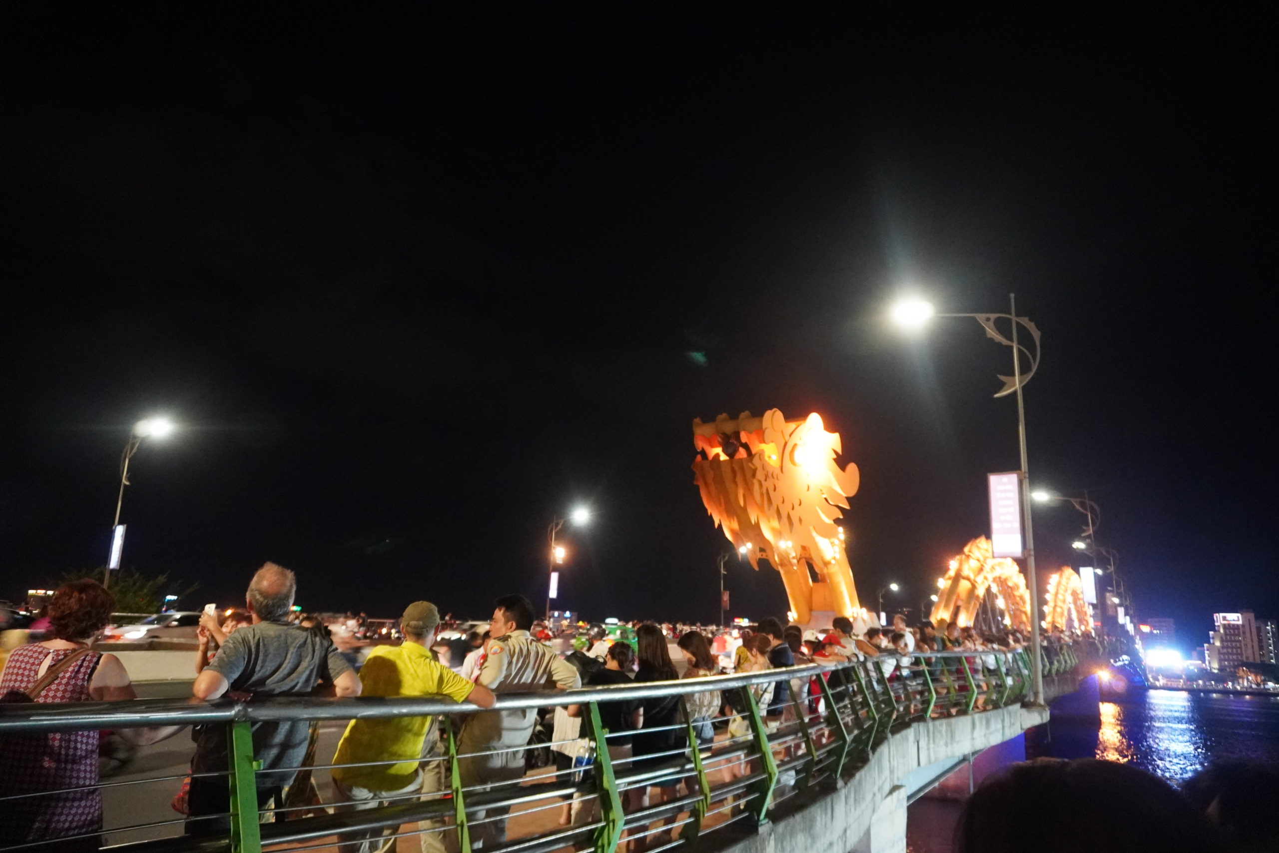 Da Nang, Vietnam, Son Tra, Dragon Bridge, Tourist, Night, Street lights, Golden Dragon, People, DIY Travel