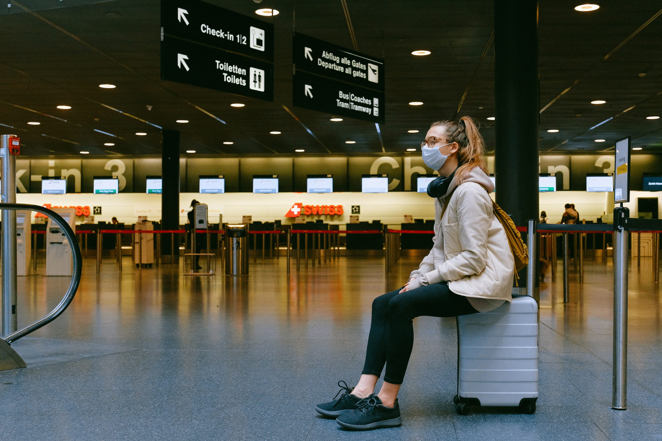 Traveler looking stressed at airport